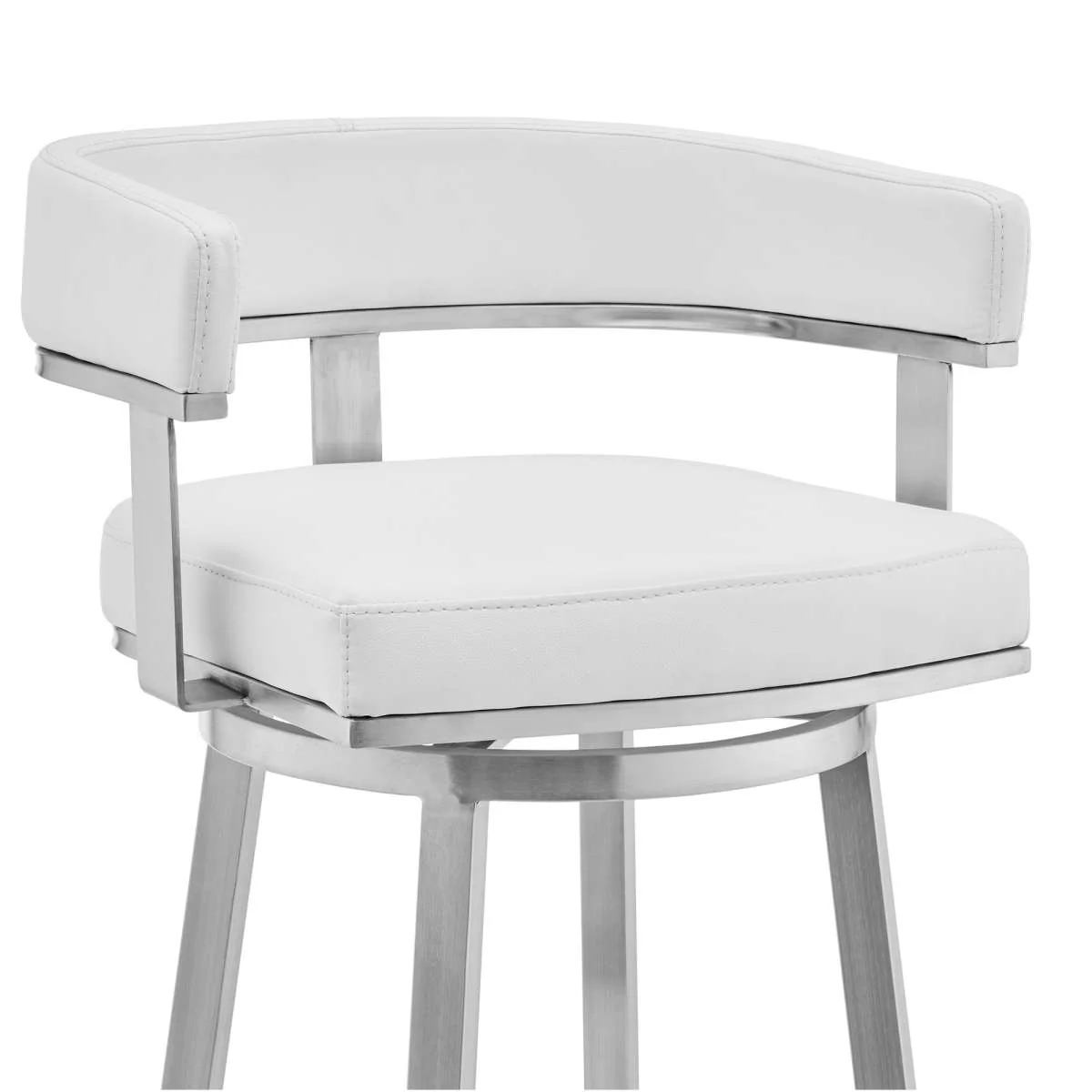 Cohen 26" White Faux Leather and Brushed Stainless Steel Swivel Bar Stool By Armen Living - Image 5