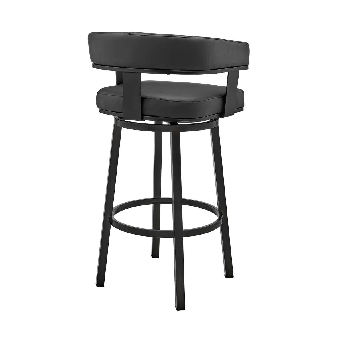 Cohen 30" Bar Height Swivel Bar Stool in Black Finish and Black Faux Leather By Armen Living - Image 3