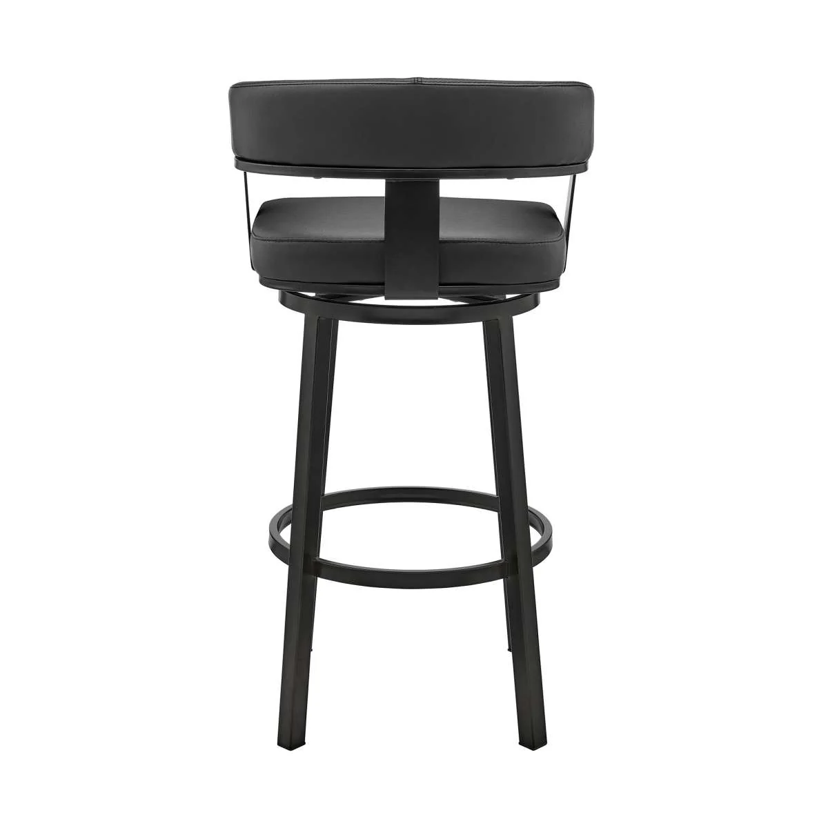 Cohen 30" Bar Height Swivel Bar Stool in Black Finish and Black Faux Leather By Armen Living - Image 4