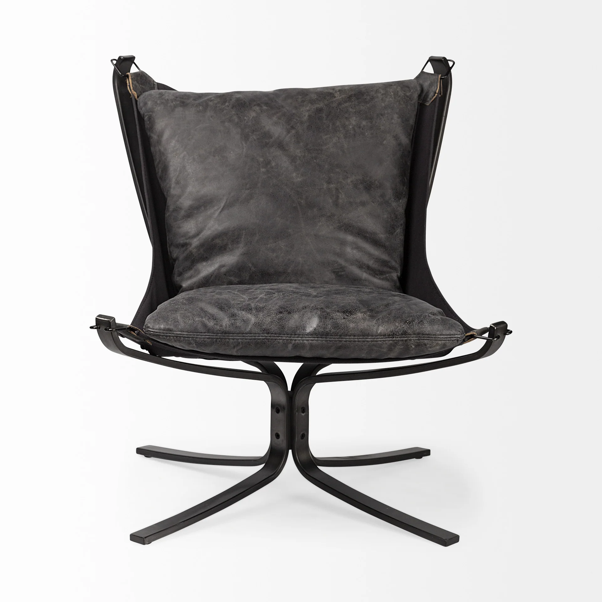 Colarado Black Leather Suspended Seat Accent Chair with Iron Frame By Homeroots - Image 2