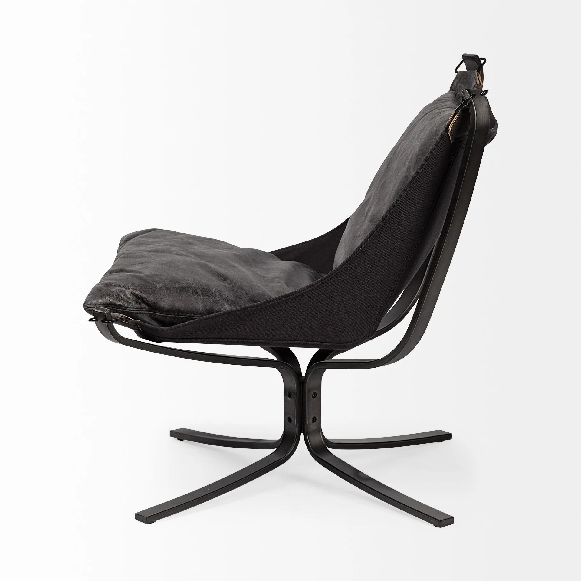 Colarado Black Leather Suspended Seat Accent Chair with Iron Frame By Homeroots - Image 3