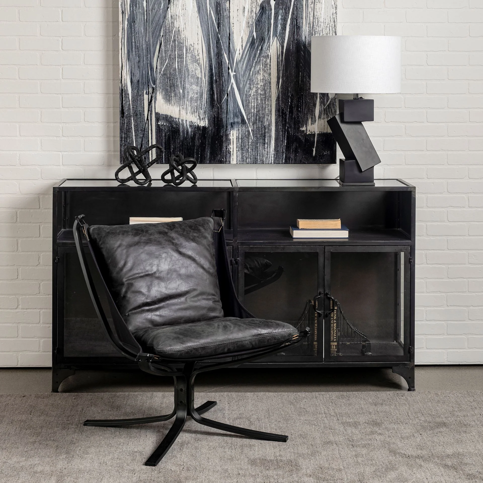 Colarado Black Leather Suspended Seat Accent Chair with Iron Frame By Homeroots - Image 7