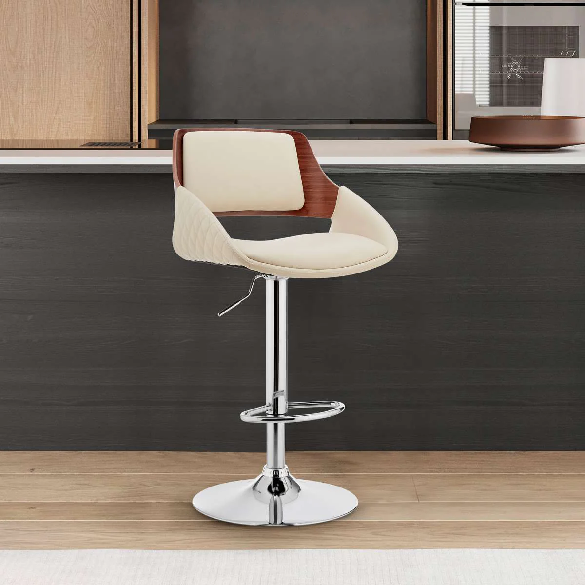 Colby Adjustable Gray Faux Leather and Black Finish Bar Stool By Armen Living - Image 17