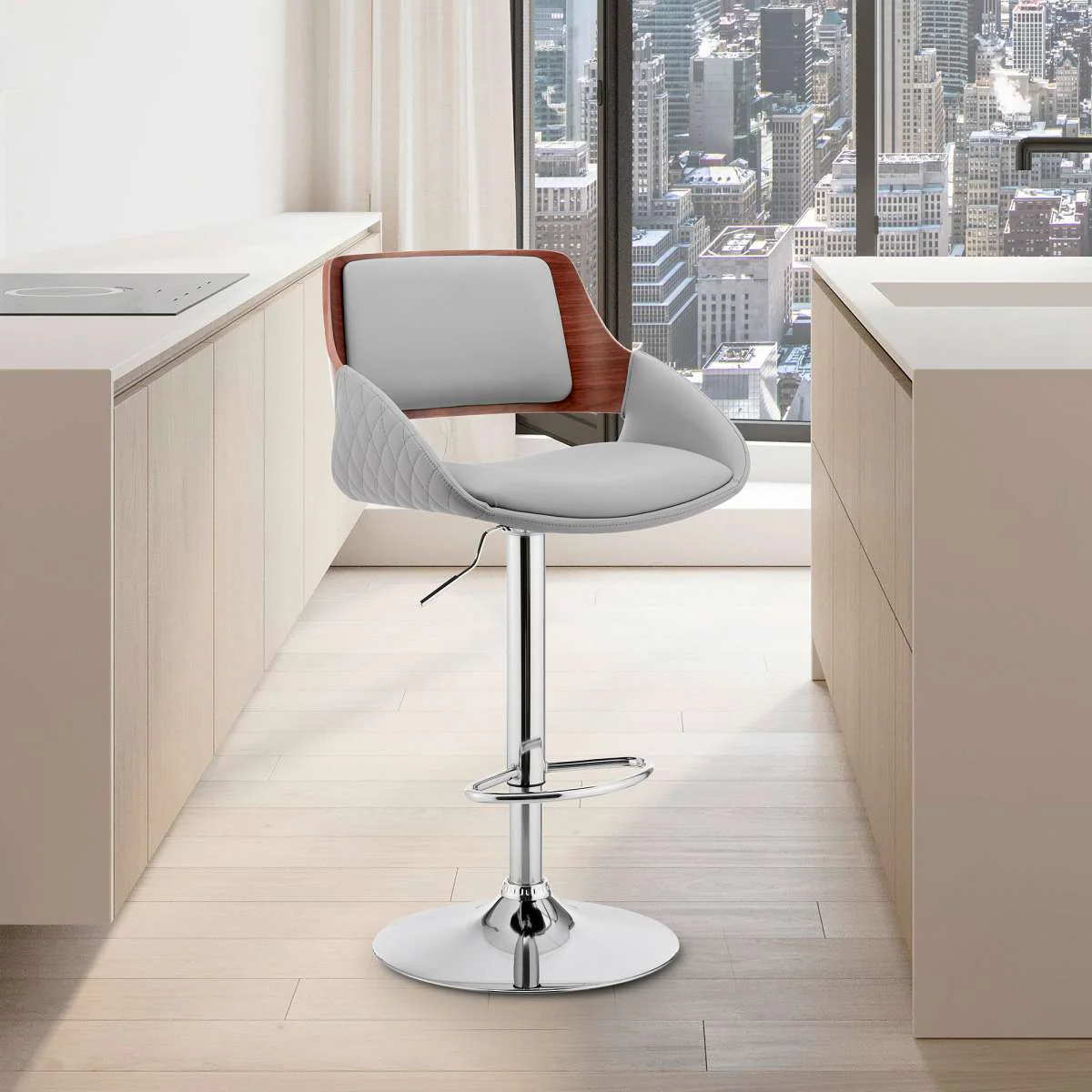 Colby Adjustable Gray Faux Leather and Black Finish Bar Stool By Armen Living - Image 25