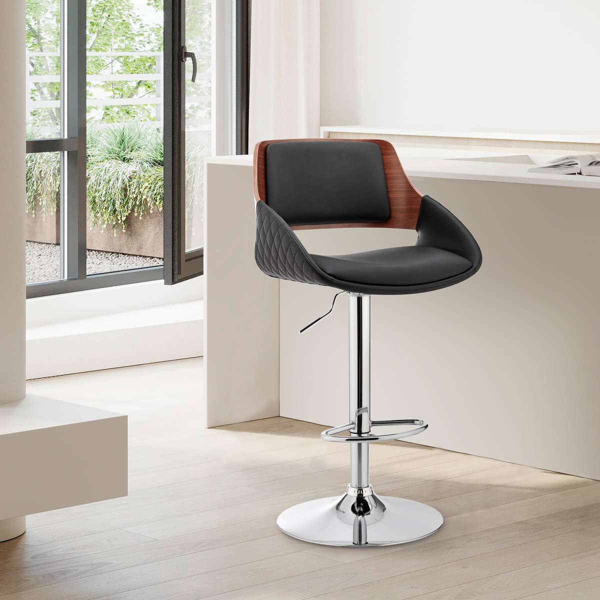 Colby Adjustable Gray Faux Leather and Black Finish Bar Stool By Armen Living - Image 8