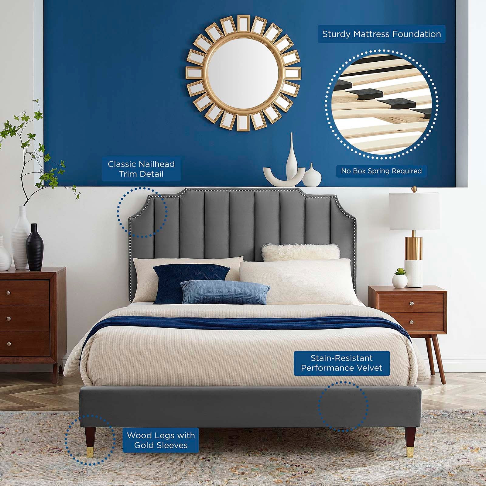 Colette Queen Performance Velvet Platform Bed By Modway - MOD-6584 - Image 9
