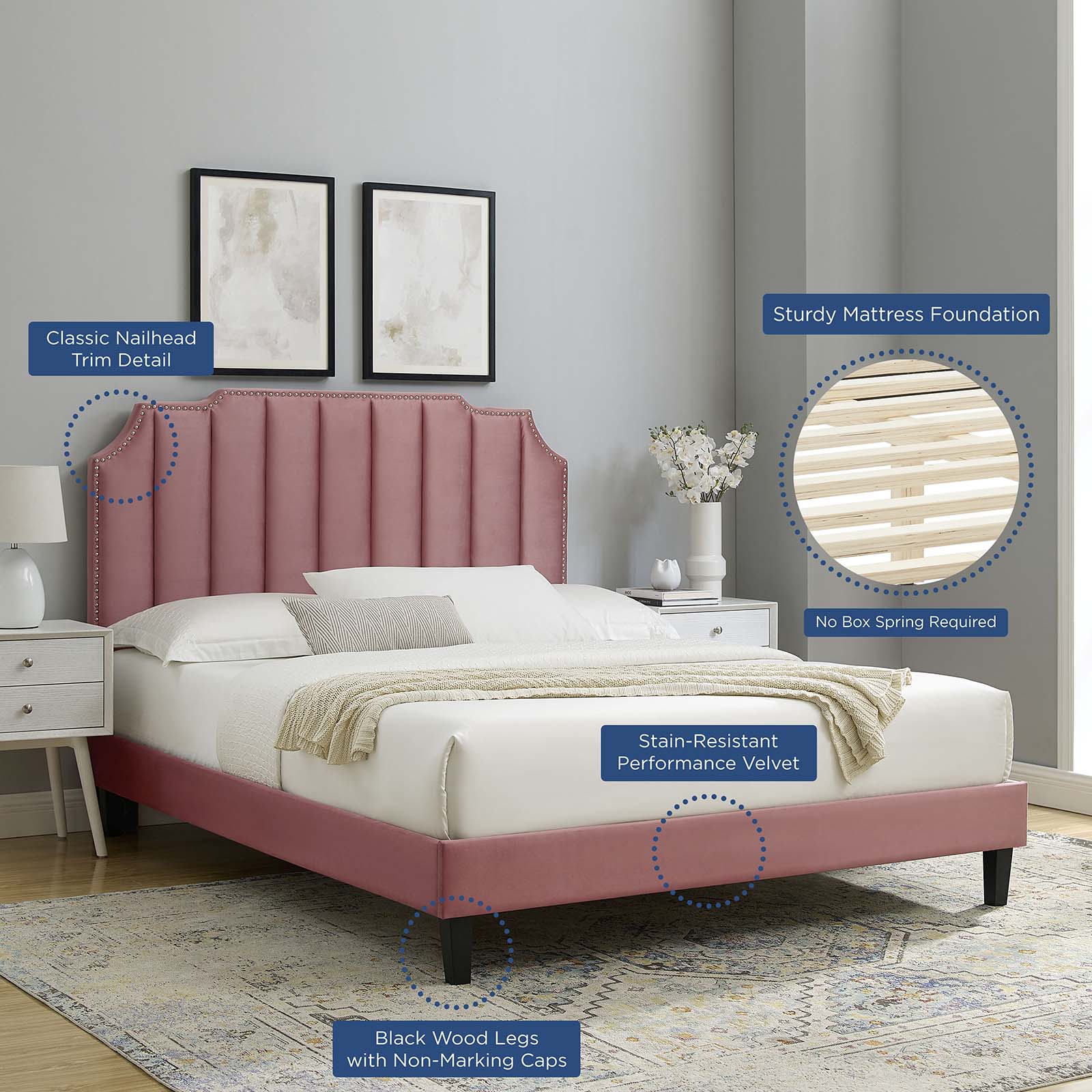 Colette Twin Performance Velvet Platform Bed By Modway - MOD-6884 - Image 25