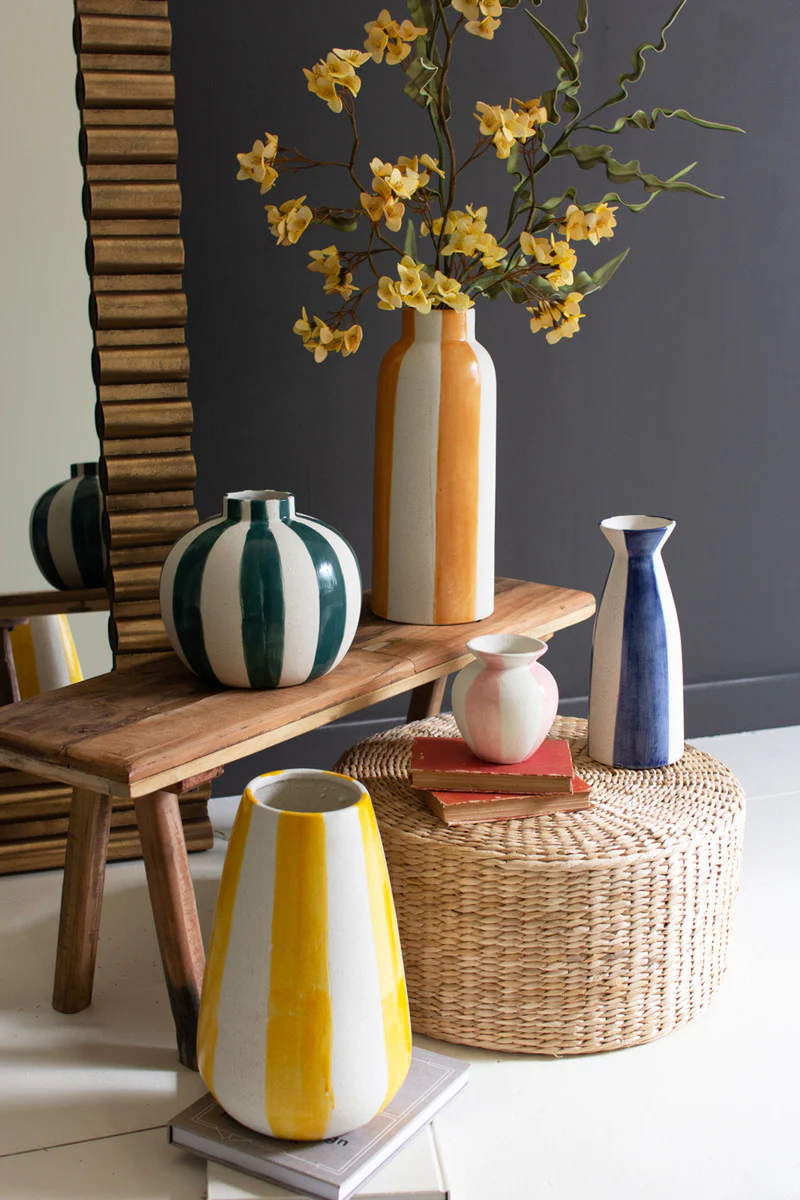 Colored Ceramic Striped Vases Set Of 5 By Kalalou - Image 2
