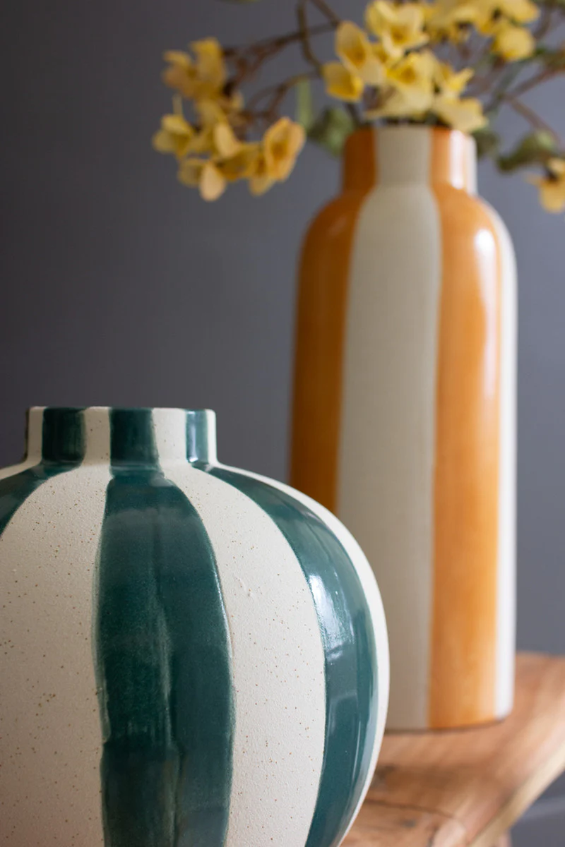 Colored Ceramic Striped Vases Set Of 5 By Kalalou - Image 3