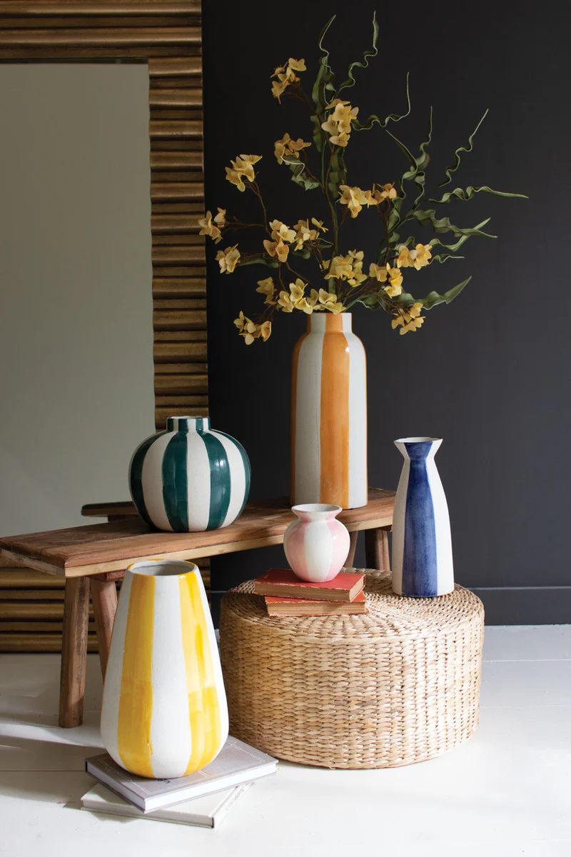 Colored Ceramic Striped Vases Set Of 5 By Kalalou - Image 6