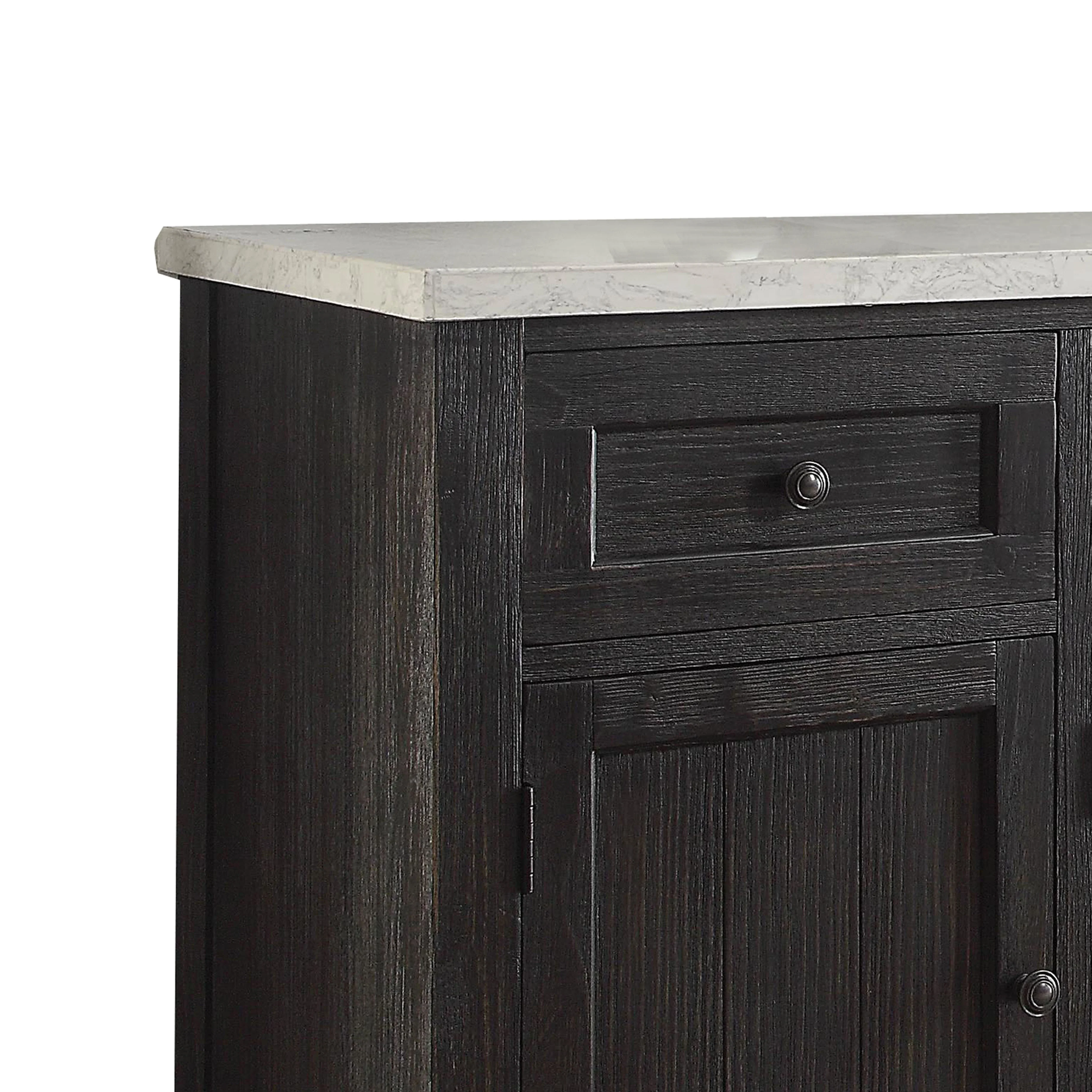 Commodious Wooden Server, White Marble Top & Weathered Black By Benzara - Image 3