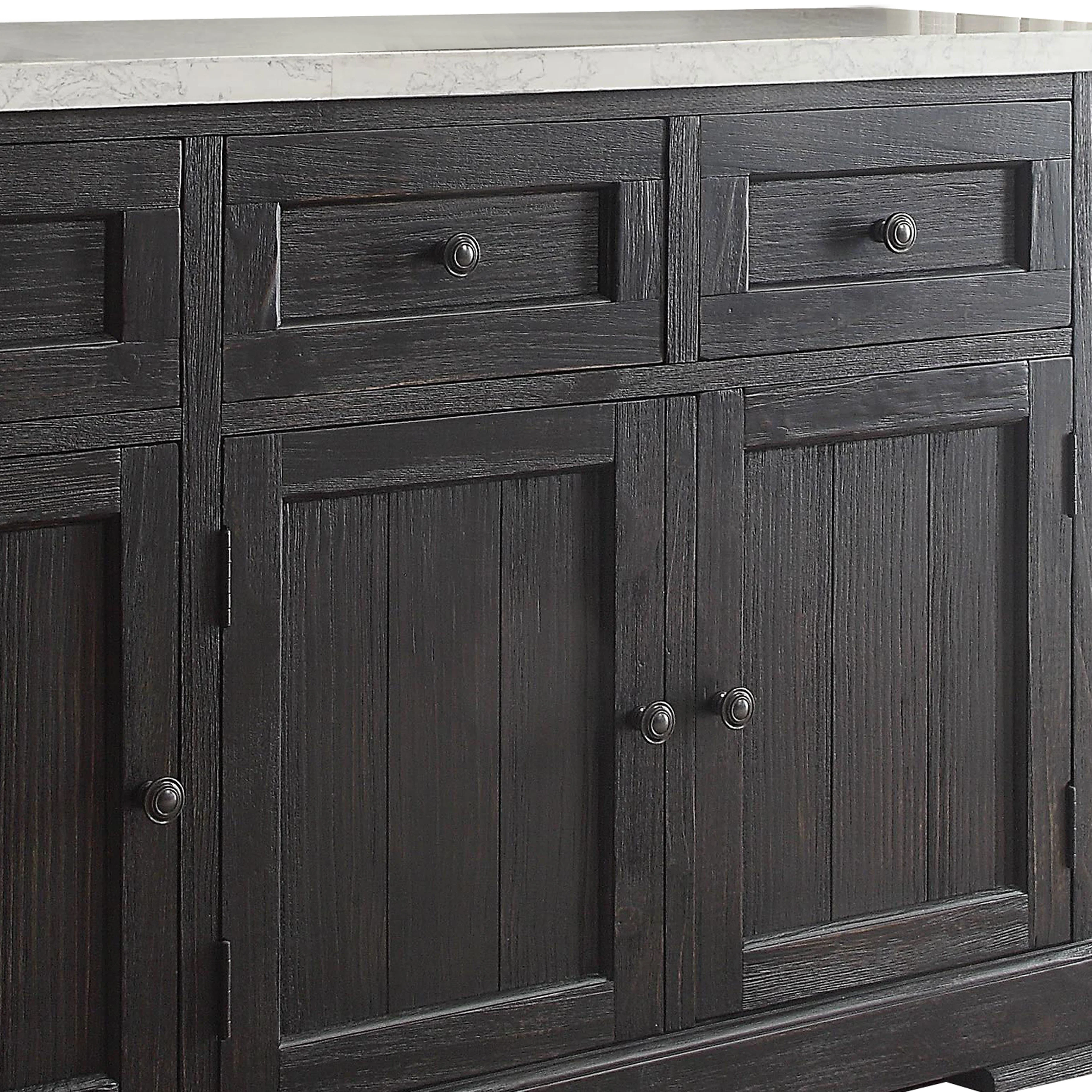 Commodious Wooden Server, White Marble Top & Weathered Black By Benzara - Image 4