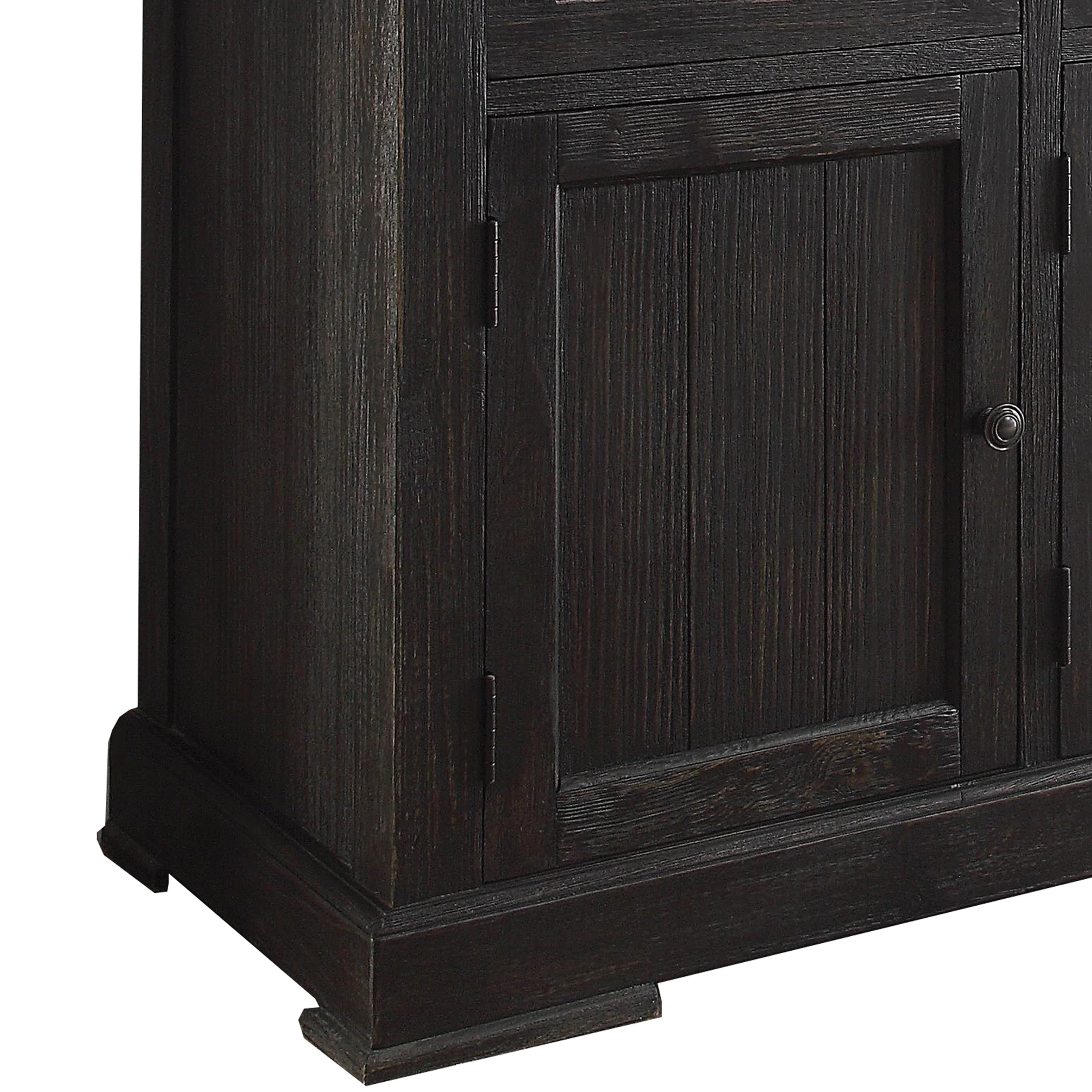 Commodious Wooden Server, White Marble Top & Weathered Black By Benzara - Image 5