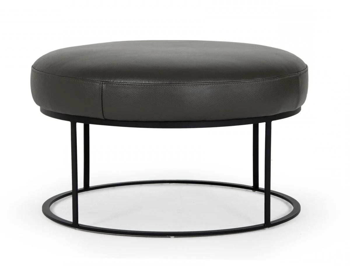 Compact 30" Round Camel Leather Ottoman Stool By Homeroots - Image 11