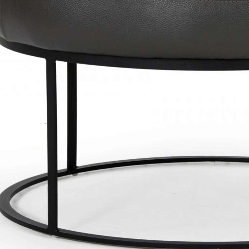 Compact 30" Round Camel Leather Ottoman Stool By Homeroots - Image 12