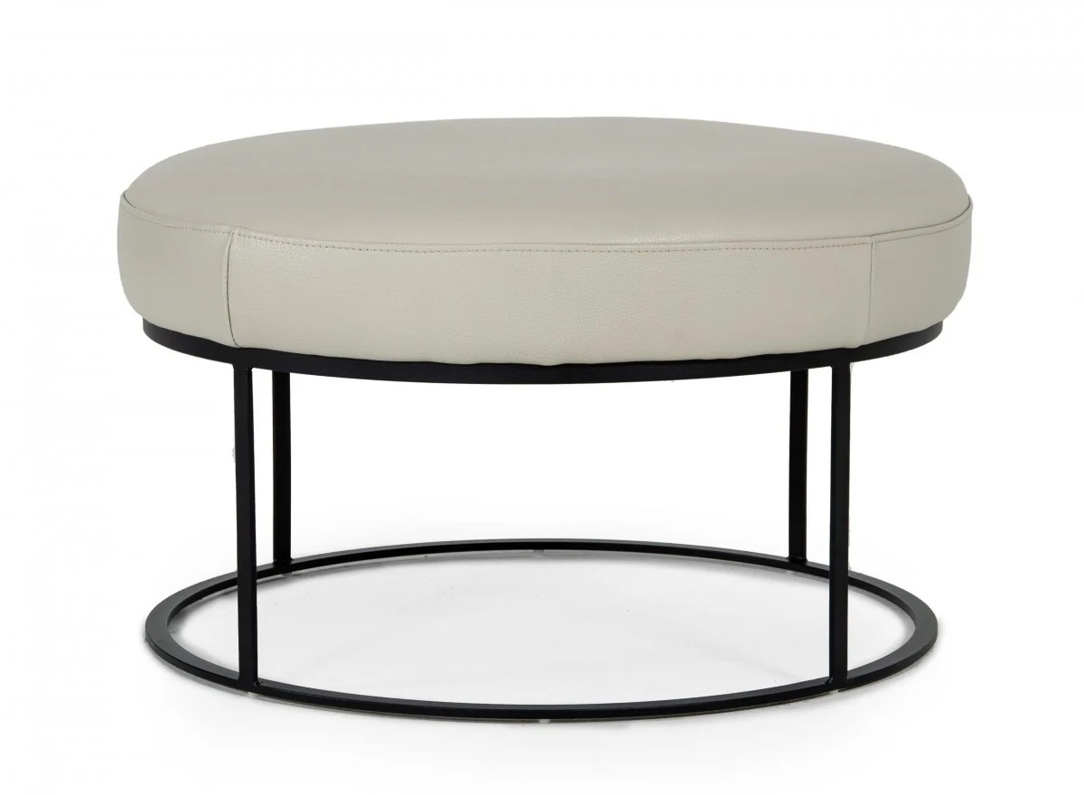 Compact 30" Round Camel Leather Ottoman Stool By Homeroots - Image 15