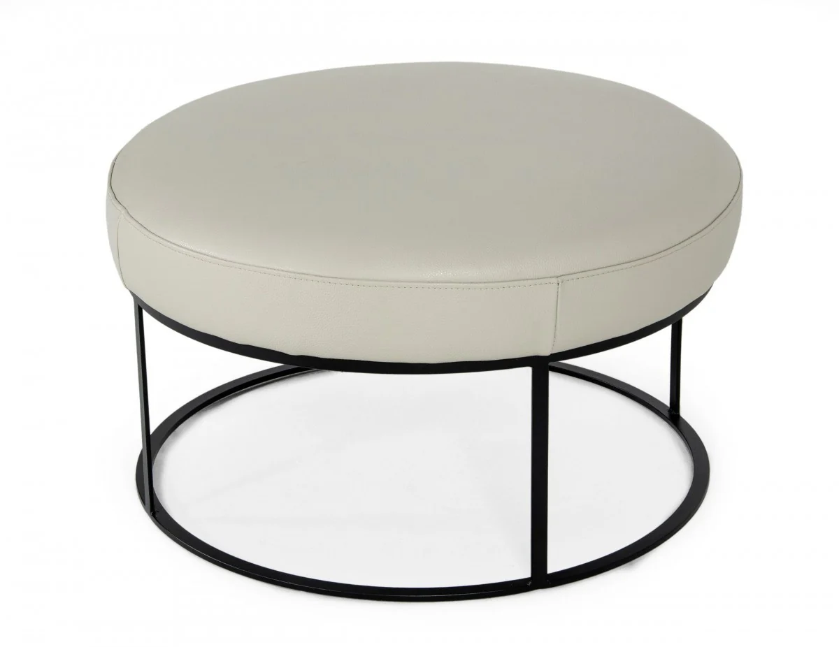 Compact 30" Round Camel Leather Ottoman Stool By Homeroots - Image 16
