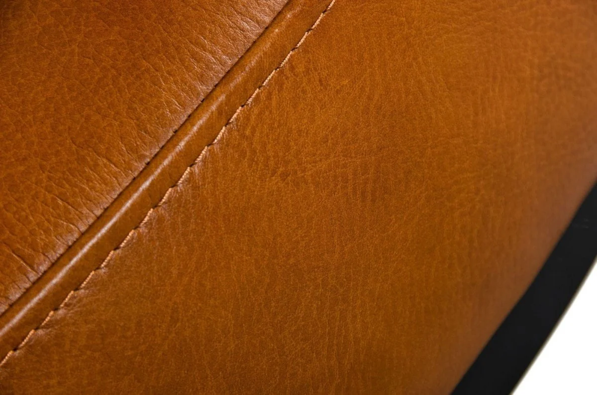 Compact 30" Round Camel Leather Ottoman Stool By Homeroots - Image 3