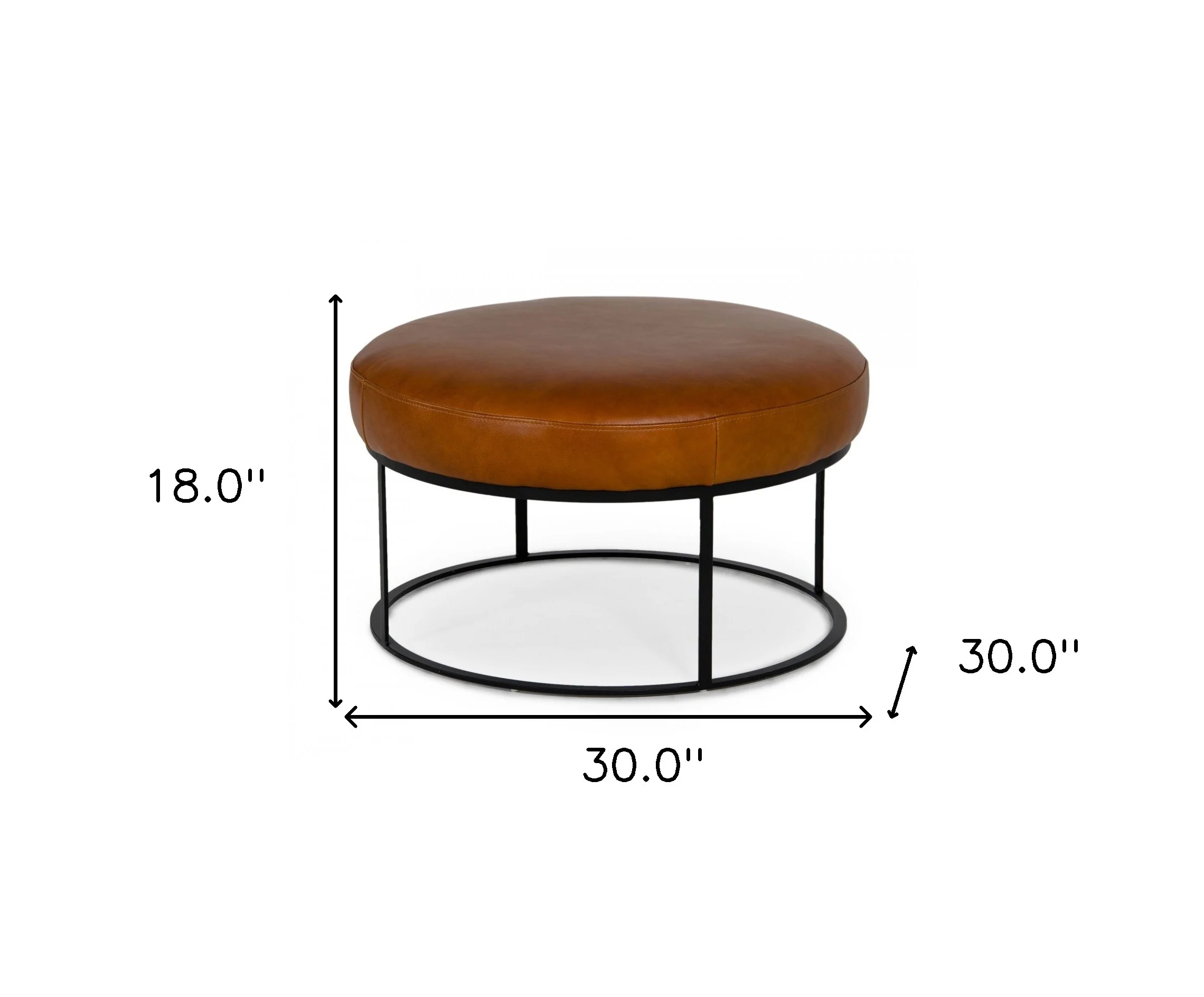 Compact 30" Round Camel Leather Ottoman Stool By Homeroots - Image 7