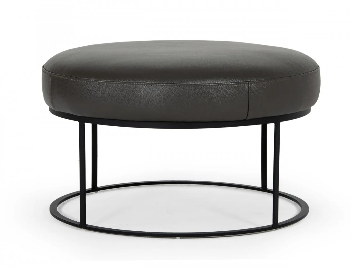 Compact 30" Round Camel Leather Ottoman Stool By Homeroots - Image 8