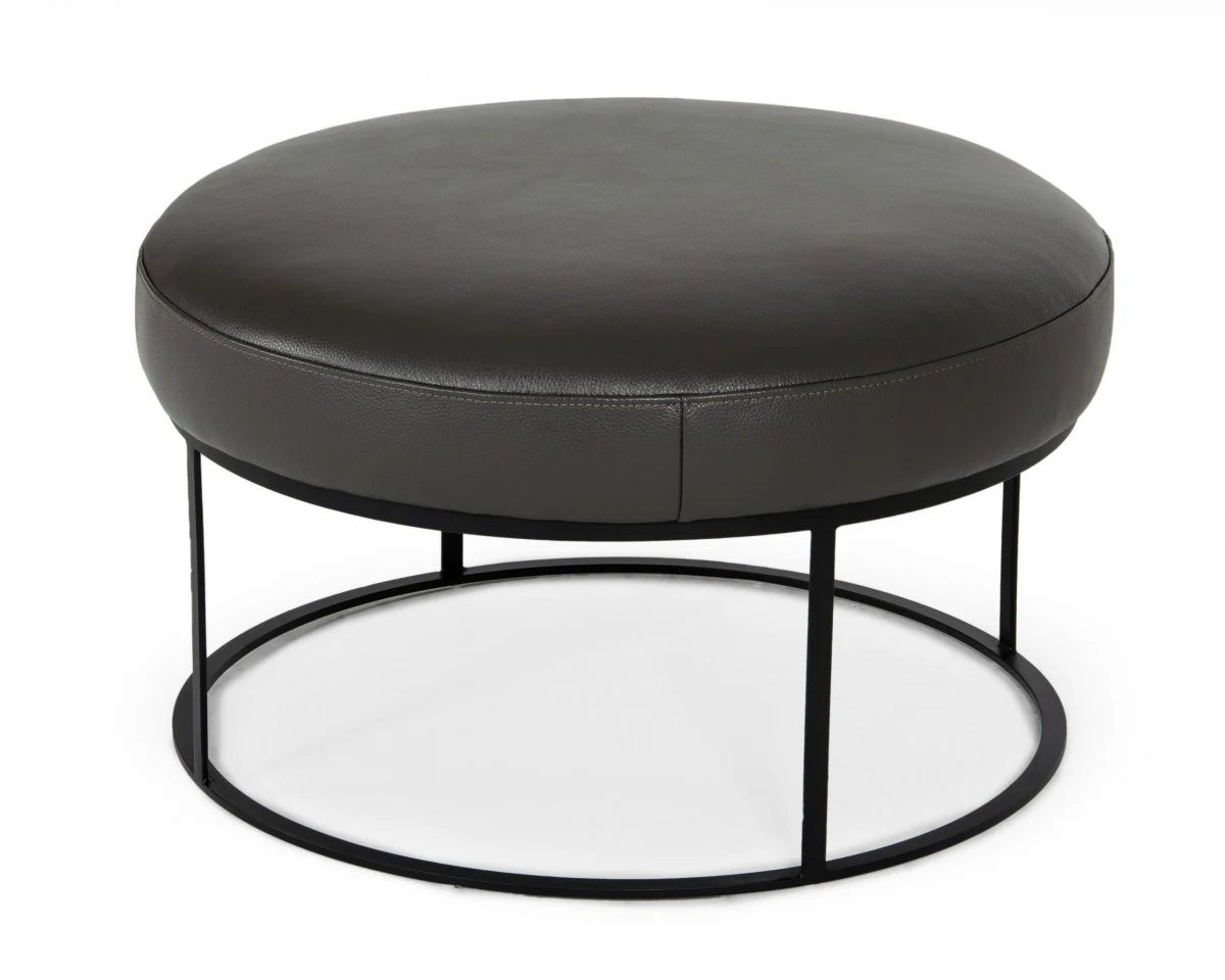 Compact 30" Round Camel Leather Ottoman Stool By Homeroots - Image 9