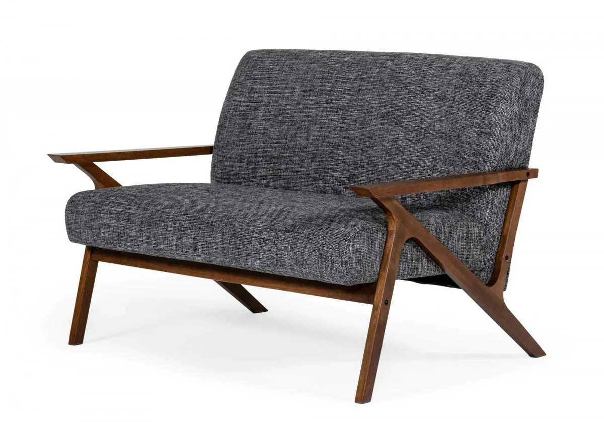 Compact 44" Grey Fabric And Walnut Veneer Loveseat By Homeroots - Image 2