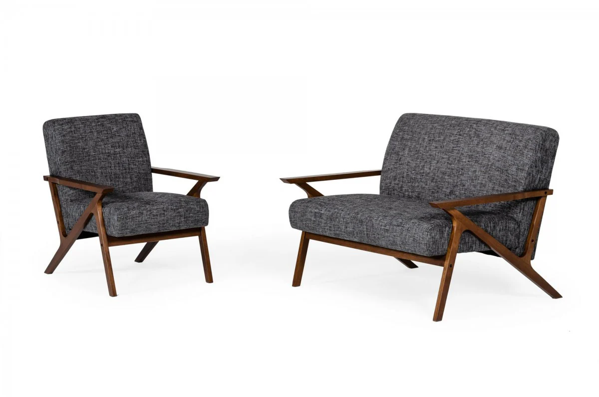 Compact 44" Grey Fabric And Walnut Veneer Loveseat By Homeroots - Image 3