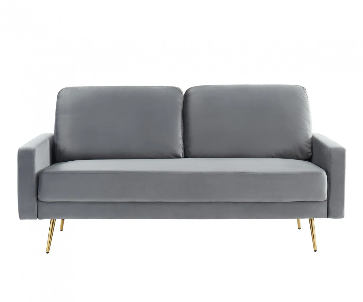 Compact 72" Grey Velvet Sofa With Two Cushions By Homeroots - Image 2