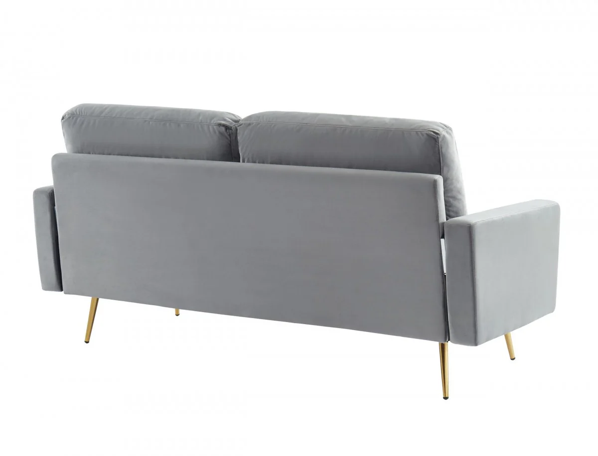 Compact 72" Grey Velvet Sofa With Two Cushions By Homeroots - Image 4