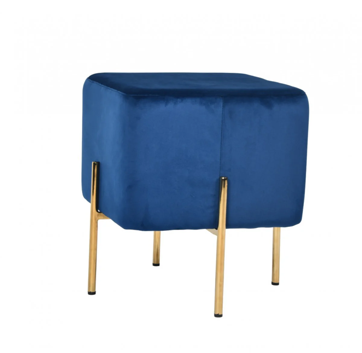 Compact Blue Velvet And Gold Metal Square Ottoman By Homeroots - Image 2