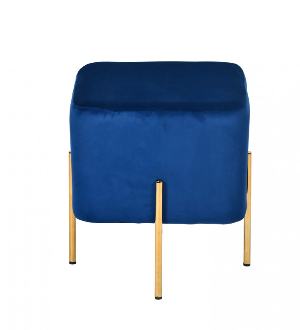 Compact Blue Velvet And Gold Metal Square Ottoman By Homeroots - Image 3