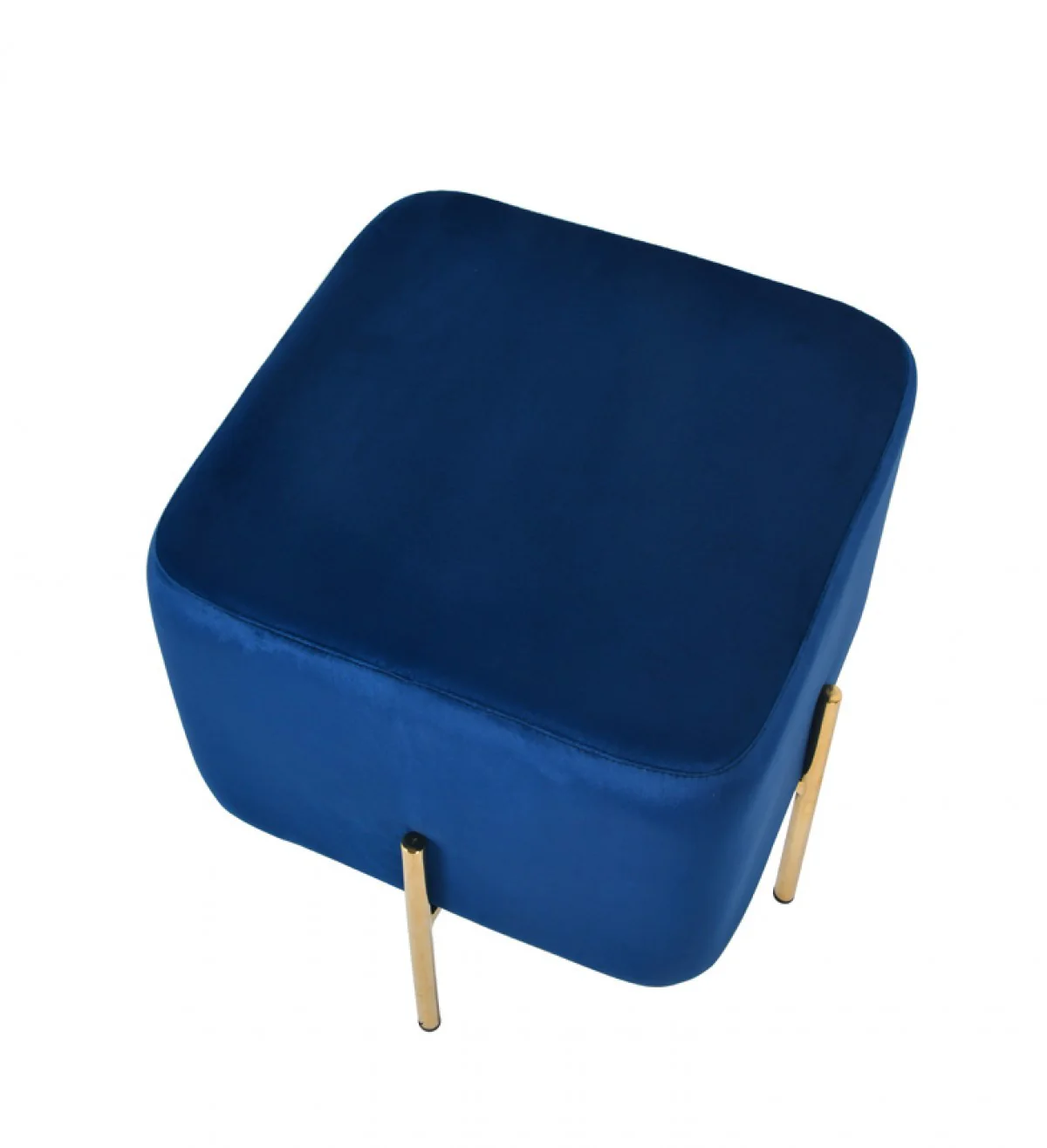 Compact Blue Velvet And Gold Metal Square Ottoman By Homeroots - Image 4