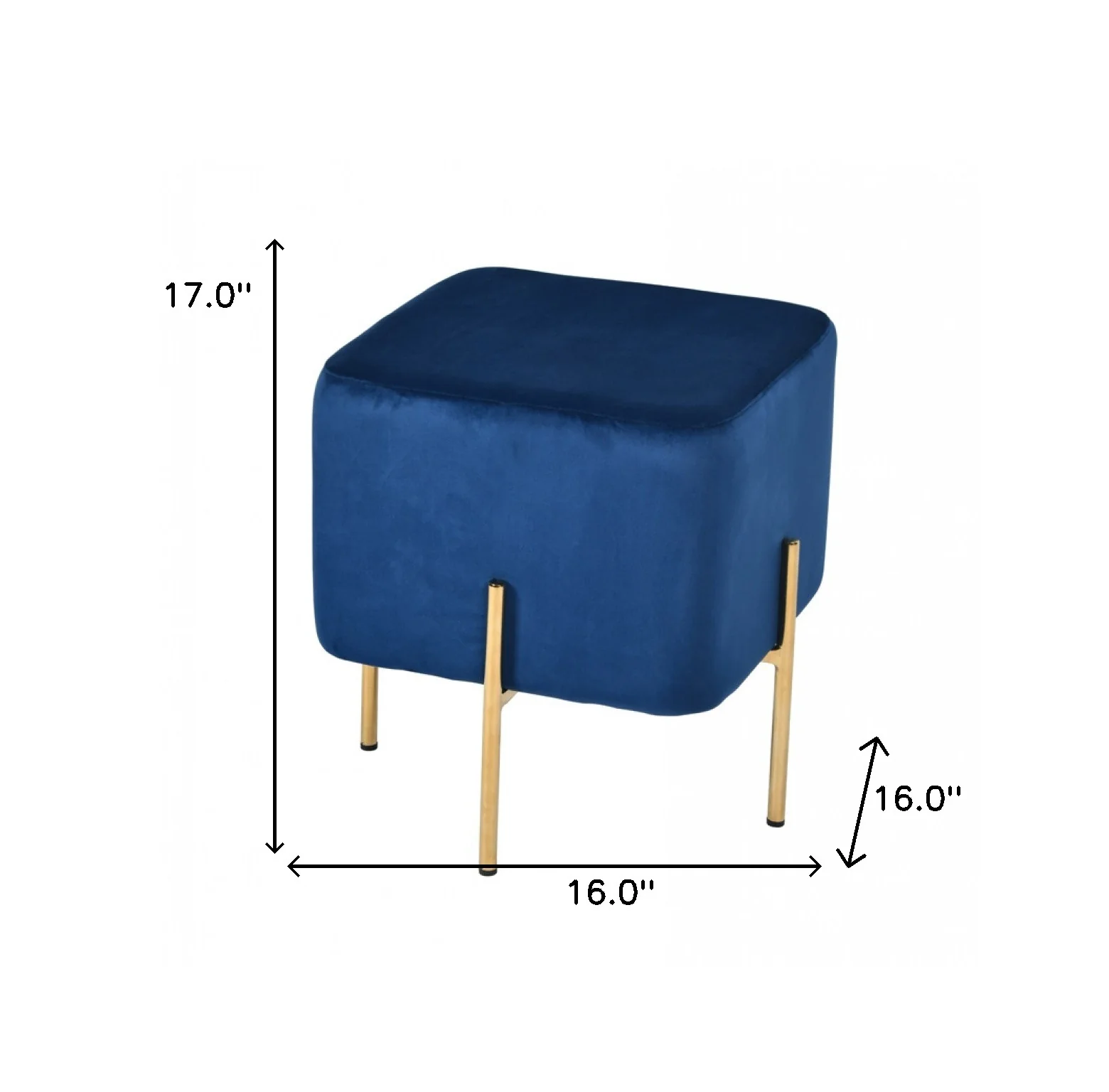 Compact Blue Velvet And Gold Metal Square Ottoman By Homeroots - Image 5