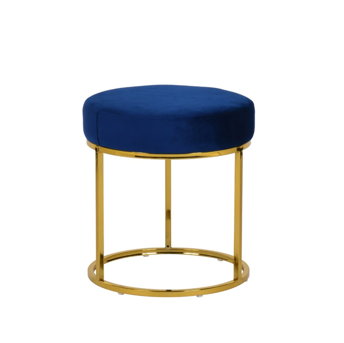 Compact Blue Velvet And Gold Round Ottoman By Homeroots - Image 2