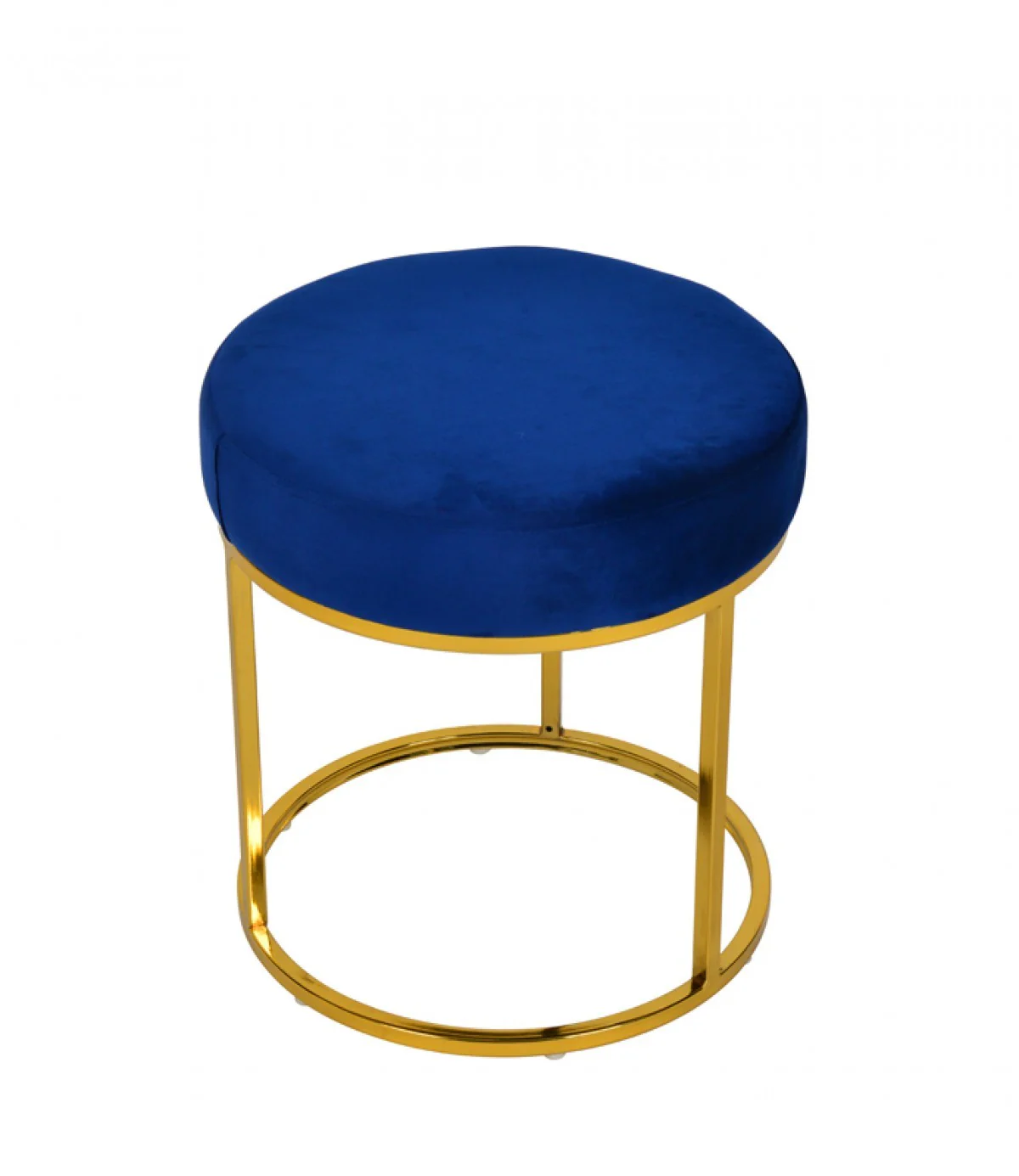 Compact Blue Velvet And Gold Round Ottoman By Homeroots - Image 3