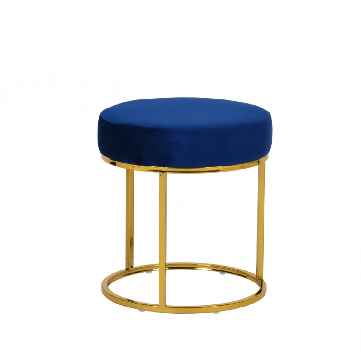Compact Blue Velvet And Gold Round Ottoman By Homeroots - Image 4