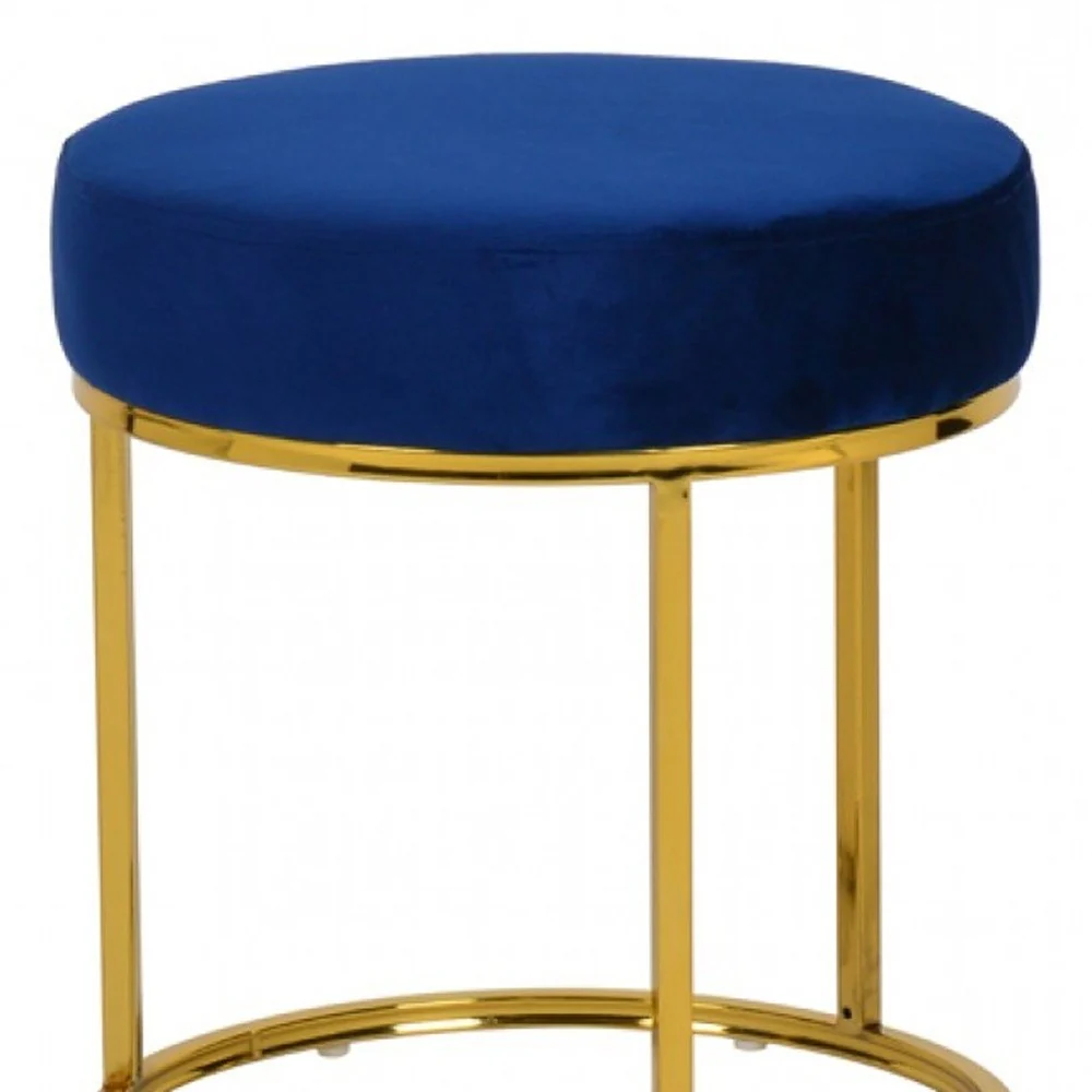 Compact Blue Velvet And Gold Round Ottoman By Homeroots - Image 5