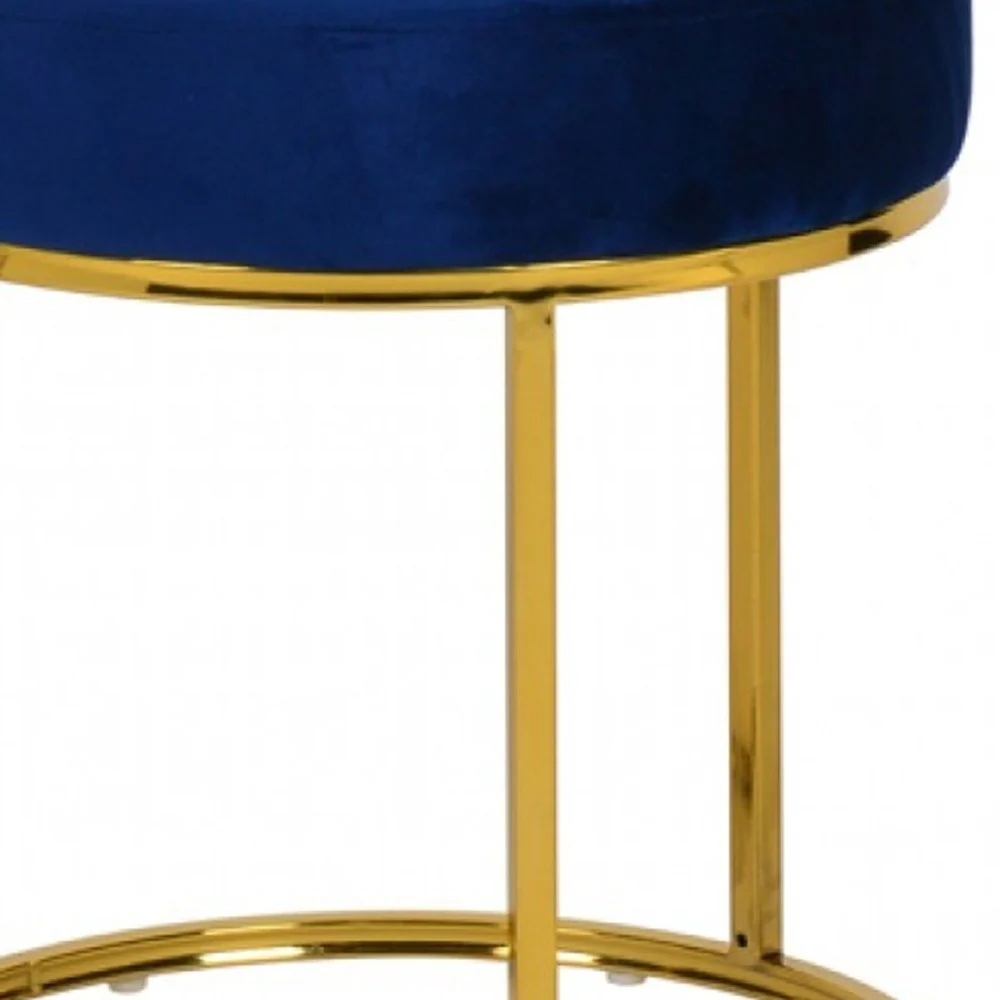 Compact Blue Velvet And Gold Round Ottoman By Homeroots - Image 6
