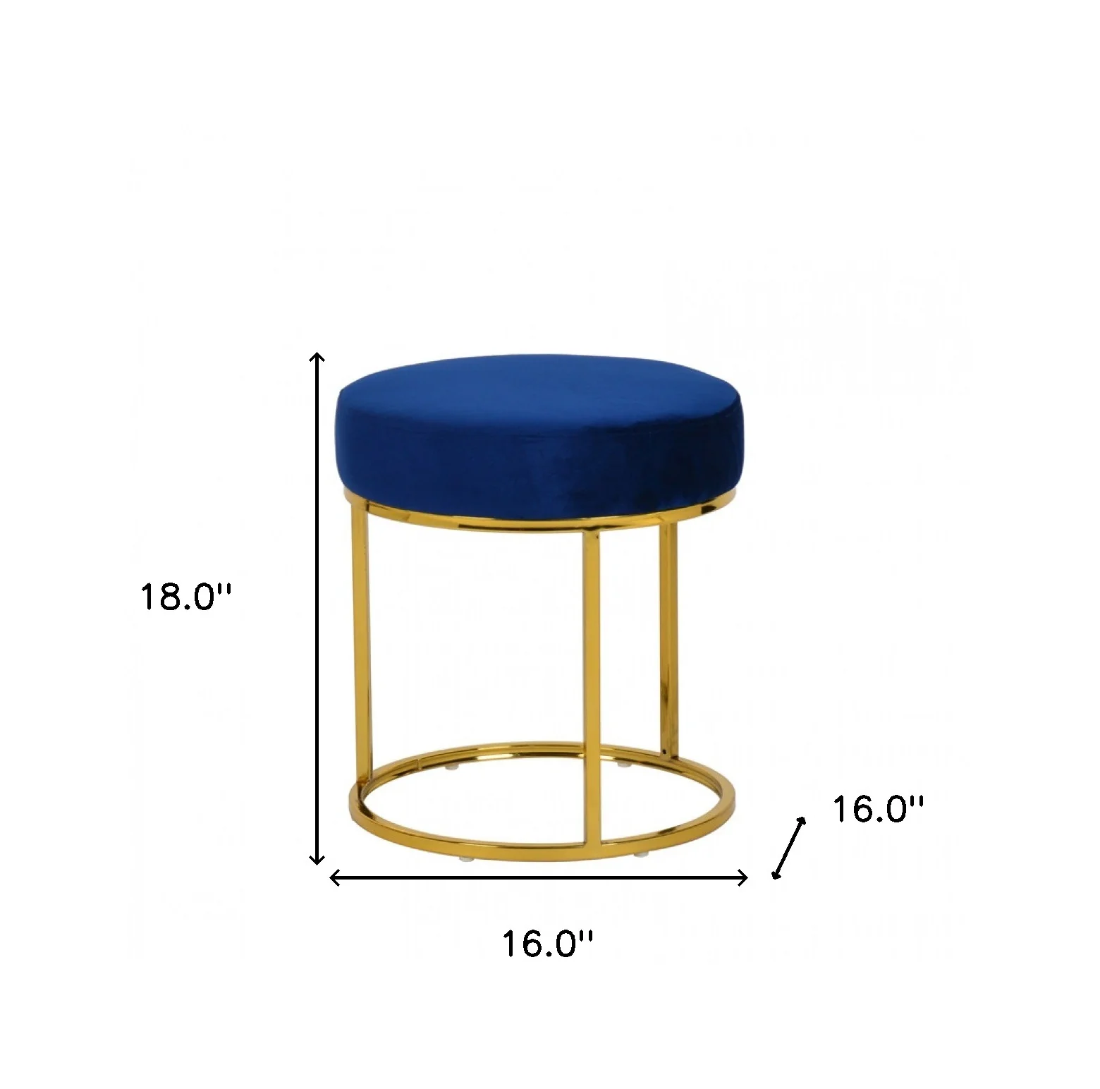 Compact Blue Velvet And Gold Round Ottoman By Homeroots - Image 7