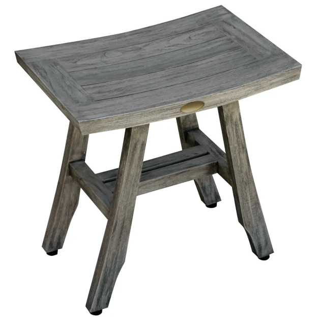 Compact Contemporary Teak Shower Stool in Gray Finish By Homeroots - Image 2