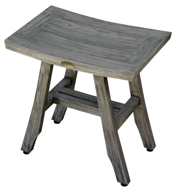 Compact Contemporary Teak Shower Stool in Gray Finish By Homeroots - Image 3
