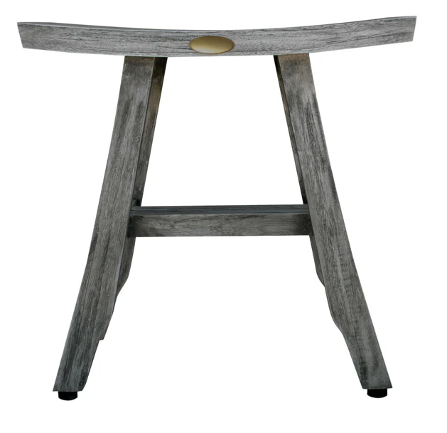 Compact Contemporary Teak Shower Stool in Gray Finish By Homeroots - Image 4