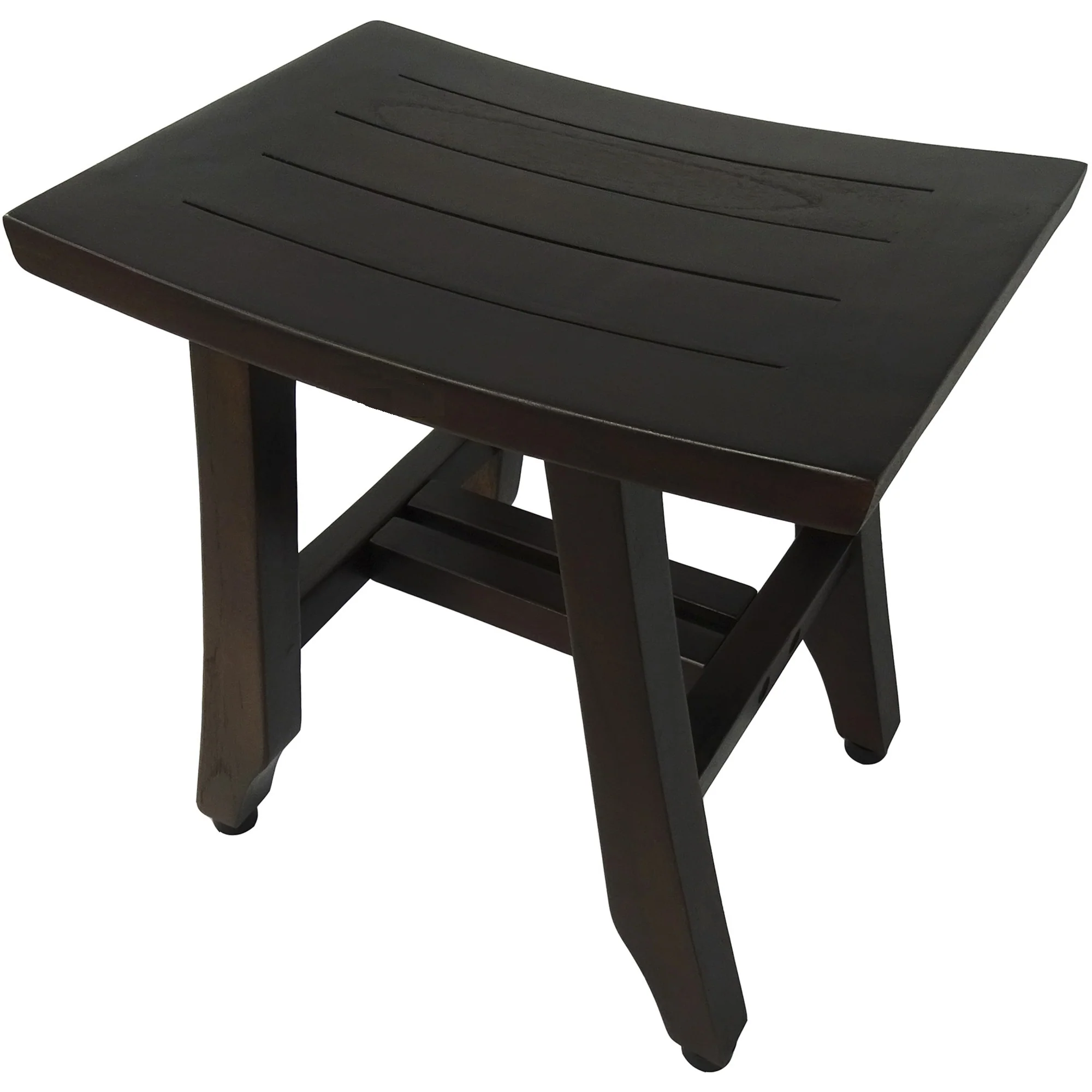 Compact Curvilinear Teak Shower or Outdoor Bench in Brown Finish By Homeroots - Image 3
