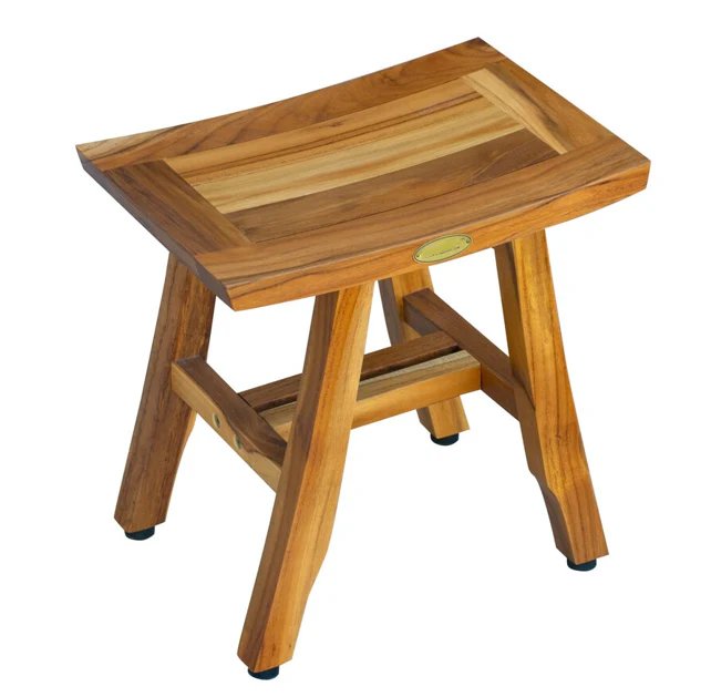 Compact Curvilinear Teak Shower or Outdoor Bench in Natural Finish By Homeroots - Image 2