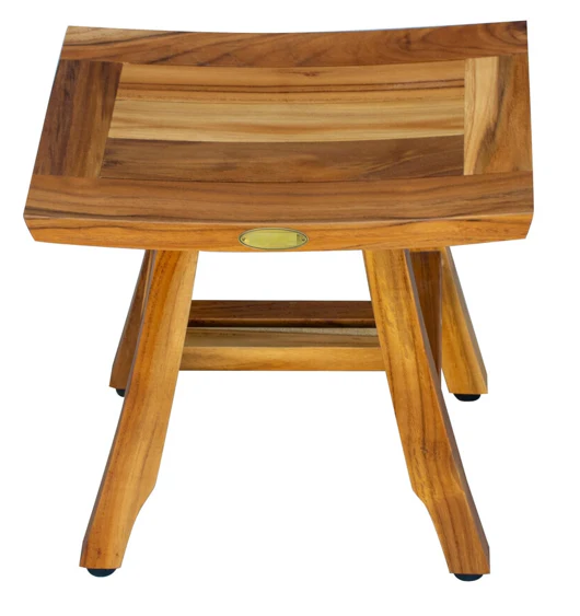 Compact Curvilinear Teak Shower or Outdoor Bench in Natural Finish By Homeroots - Image 3