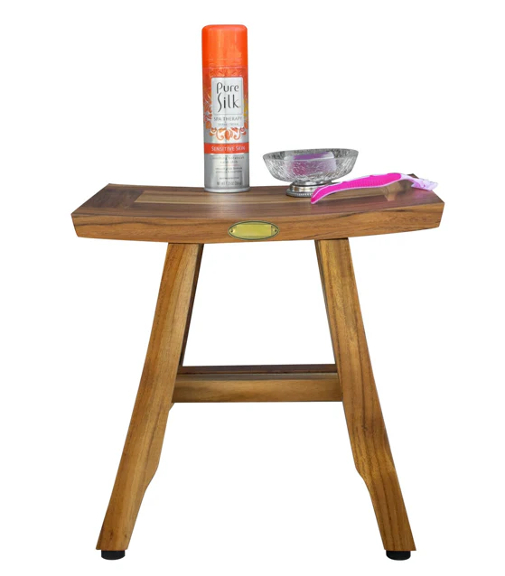 Compact Curvilinear Teak Shower or Outdoor Bench in Natural Finish By Homeroots - Image 5