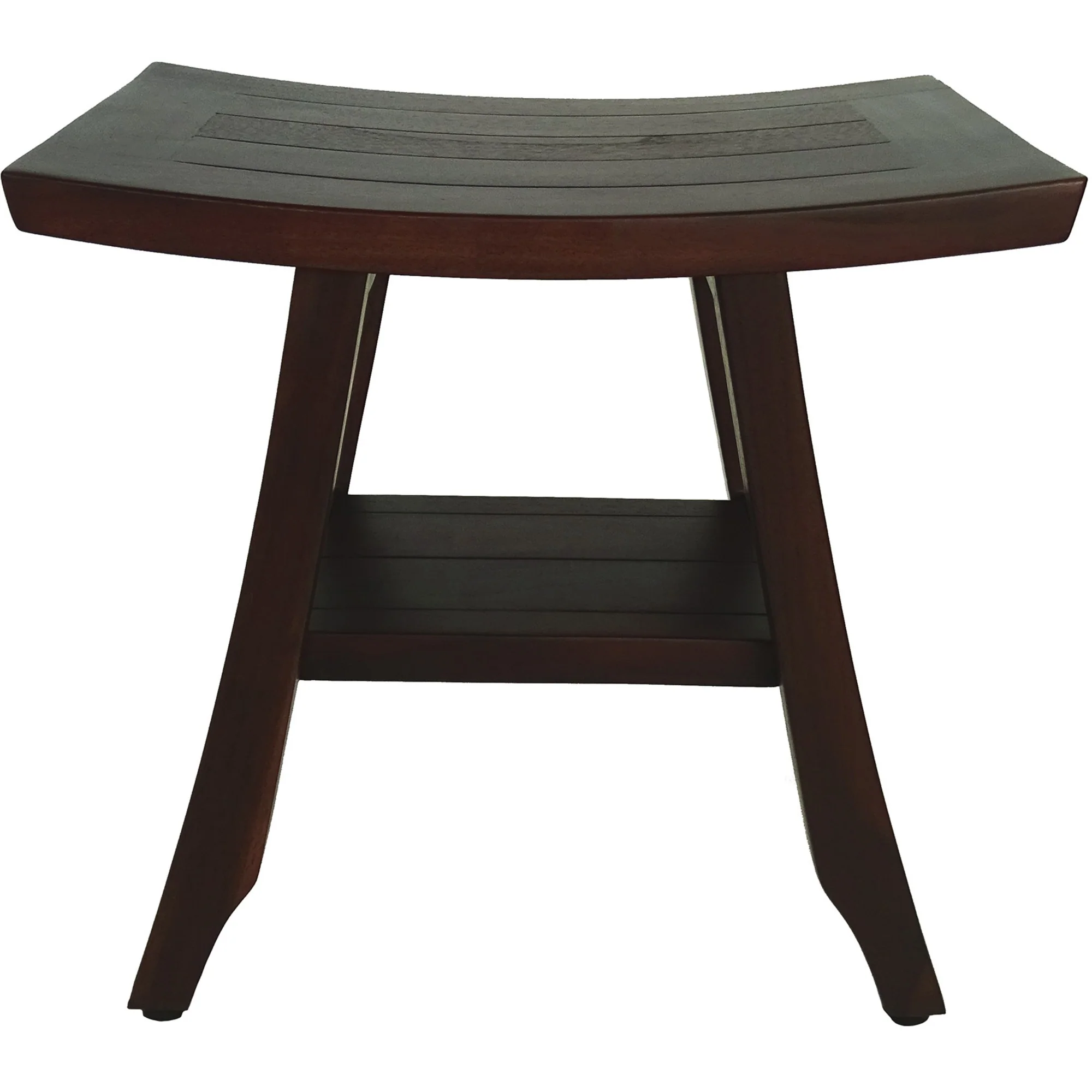 Compact Curvilinear Teak Shower or Outdoor Bench with Shelf in Brown Finish By Homeroots - Image 2