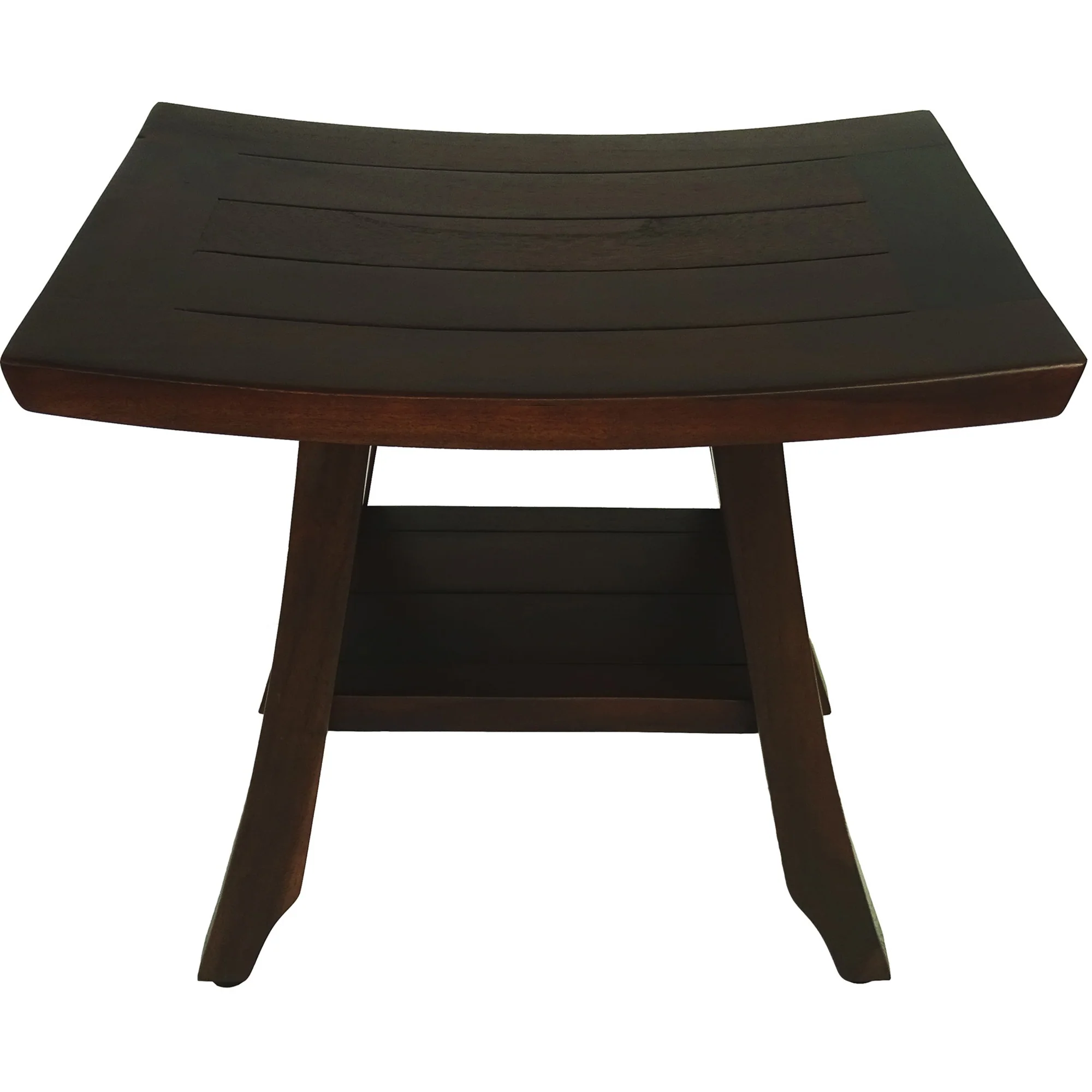 Compact Curvilinear Teak Shower or Outdoor Bench with Shelf in Brown Finish By Homeroots - Image 3