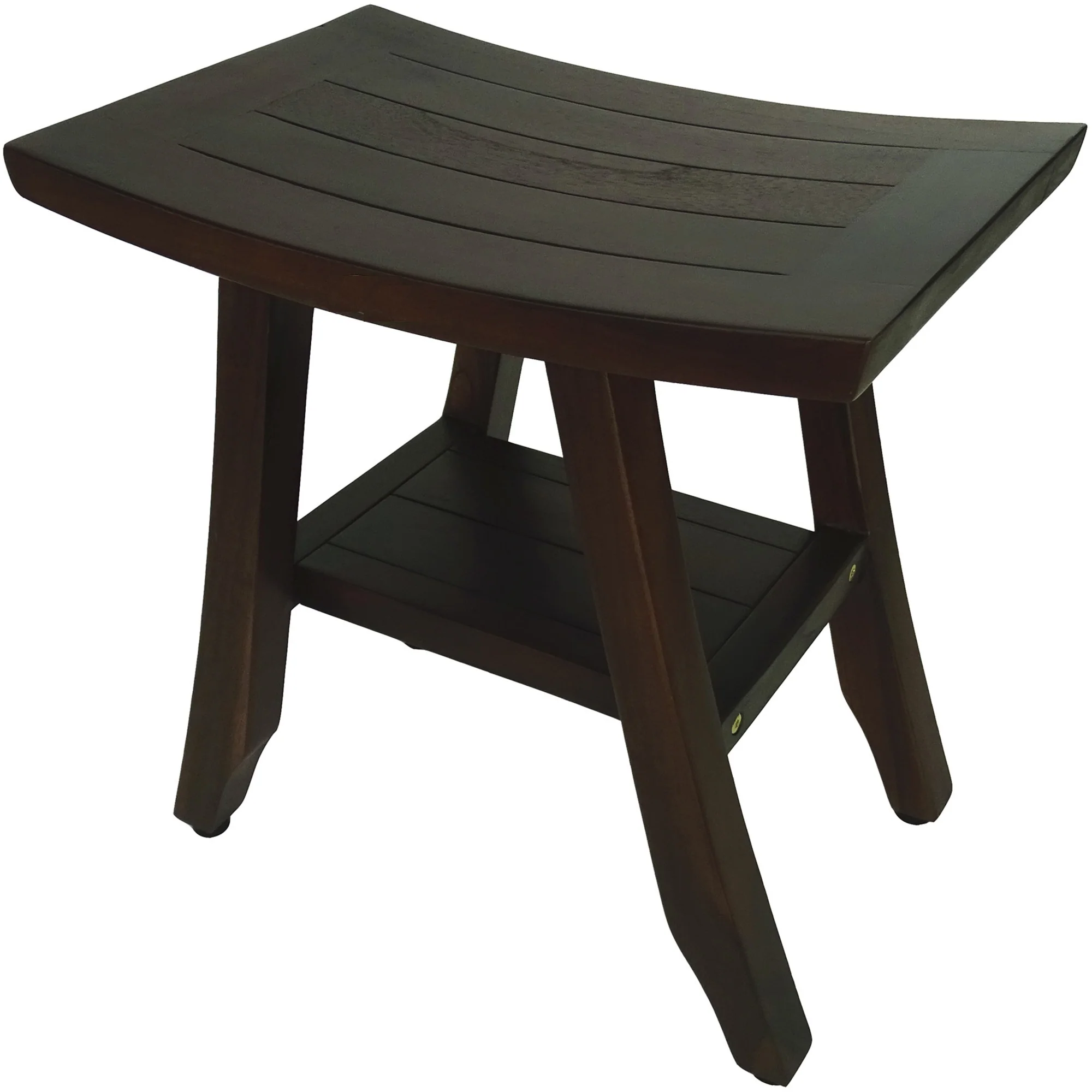 Compact Curvilinear Teak Shower or Outdoor Bench with Shelf in Brown Finish By Homeroots - Image 4
