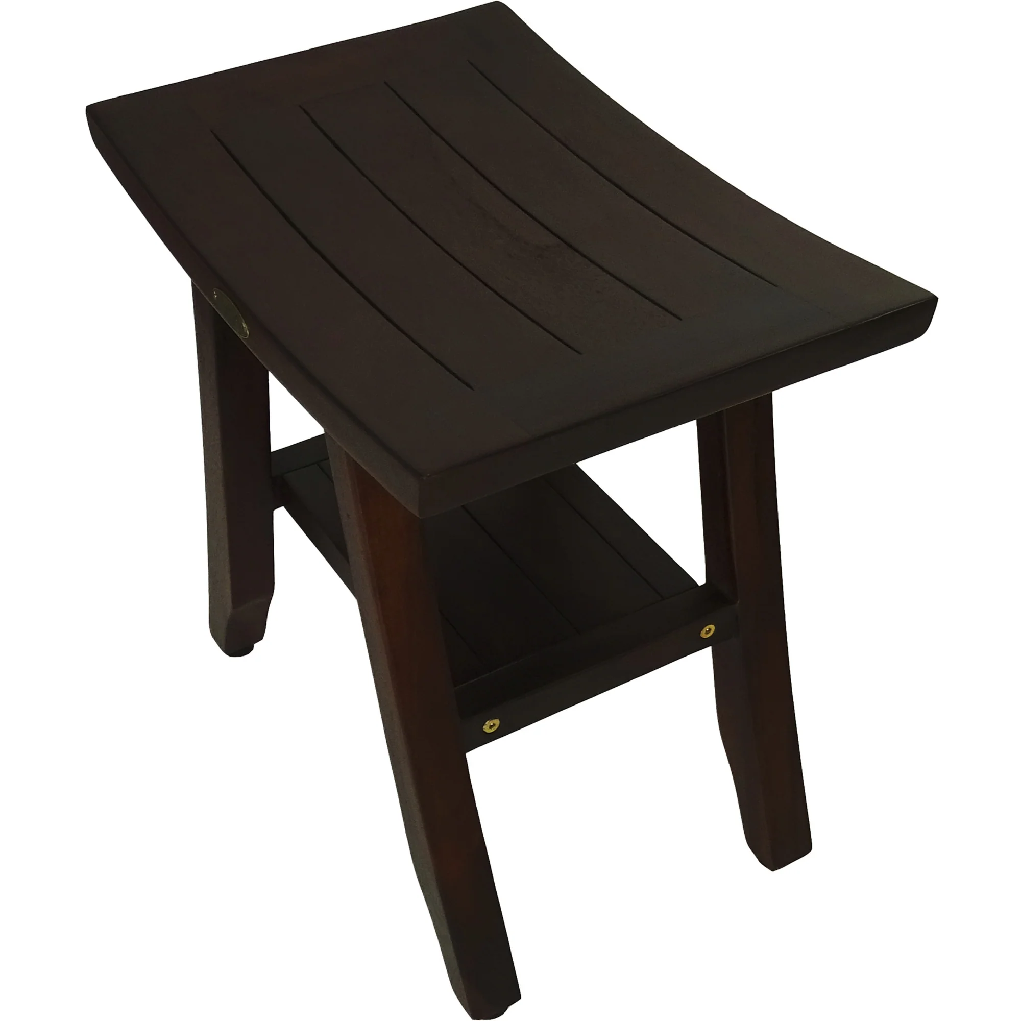 Compact Curvilinear Teak Shower or Outdoor Bench with Shelf in Brown Finish By Homeroots - Image 5